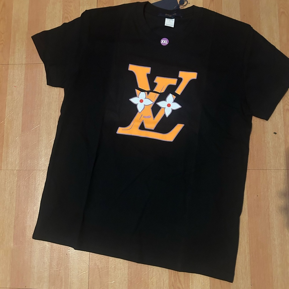 Louis Vuitton Black T-Shirt with Orange LV Design
